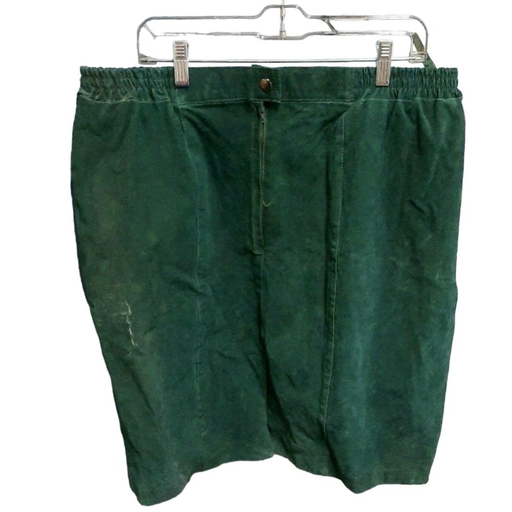 Erez Sport Green Leather Skirt Size 20 NWT Zipper Vintage Pockets Unique 80s 90s